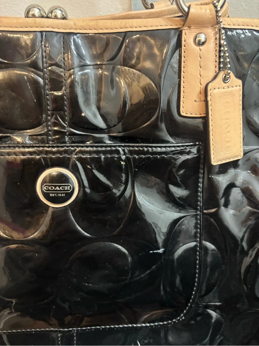 Vintage Y2K Coach Peyton Patent Leather Kiss-Lock Tote Handbag